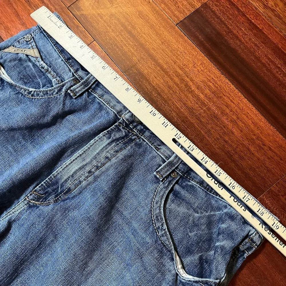 Ariat FR M4 Low Rise Boot Cut Jeans Mens 38x30 Blue Light Wash Workwear Cowboy